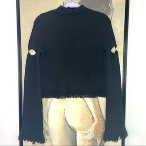 𝅺ZOE Jordan Cropped Black Cashmere Blend Mock Turtleneck Fringe Knit Sweater